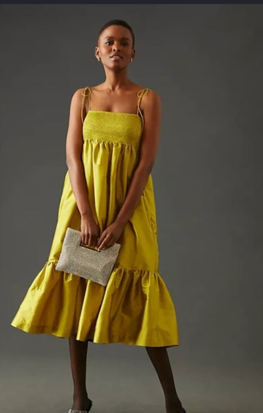 Anthropologie Dhruv Kapoor Smocked Cerise Dress Green XXS